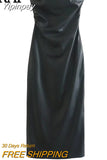 Yipinpay Black Faux Leather Dress Woman Off Shoulder Bodycon Long Dresses For Women Sexy Backless Dress 2023 Midi Party Dresses