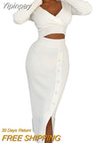 Yipinpay Fall Winter Elegant High Waist Knitted Pencil Skirts Office Lady Solid Buttons Split Wrapped Midi Skirts Party Wear