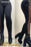 Yipinpay women fashion 2023 new Mesh Patch Buckled High Waist casual Pants sexy Skinny Daily women's bottom new fashion