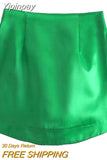 Yipinpay Satin Short Skirts Woman Vintage Sexy Mini Skirt Women 2023 Green Red New Year Elegant Skirts High Waist A Line Skirt