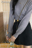 Yipinpay Knitted Sweater Women Harajuku Lantern Sleeve Solid Mock Neck Pullover Autumn Underwear Basic Sweet Jumpers