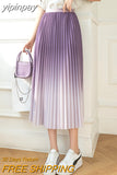 yipinpay Korean High Waist Pleated Skirt Woman Gradient Chic Slim Summer A-line Skirts Girls New Fashion Pink Long Midi Faldas