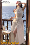 Yipinpay Elegant Even Party Dress Office Lady Fairy Sleeveless Midi Dress 2023 Summer Solid Turtleneck One Piece Dress Korea Chic