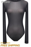 Yipinpay Transparent Sexy Mesh Bodysuit 3 Colors Long Sleeve Jumpsuit Women Sheer Leotard Fashion Underwear Teddy Daily Wear Hot Sale