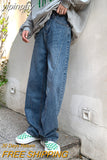 yipinpay Women's Jeans High Waist Straight Baggy Fashion Pants Street Patchwork Chic Design Vintage Female Wide Leg Denim Trouser