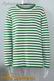 Yipinpay Classic Women Stripe Tee Shirt Casual Print Oversized Knitted Top O-Neck Long Sleeve Tops And Blouse Fashion T-shirt