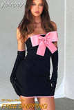 yipinpay Kawaii Bow Off Shoulder Long Sleeve Sexy Bodycon Mini Dresses For Women Elegant Birthday Evening Party Dress Summer 2023