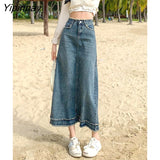 Yipinpay A Line Vintage Jean Skirts For Ladies High Waist Casual Summer Long Skirt Woman
