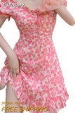 Yipinpay Women Floral Mini Dress, Short Sleeve Sweetheart Neck Casual Dating Summer A-line Dress