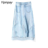Yipinpay New Thin Skirt Women Summer Fashion Denim Printed Pattern Elastic Female Skirts Big Swing Party Holiday High Waist Skirt