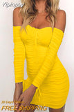 Yipinpay Off Shoulder Strapless Sexy Bodycon Dress Autumn Winter Long Sleeve Sheath Club Party Dresses Backless Short Vestidos