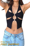 Yipinpay Punk Style Black Halterneck Tie-Up Vest Tops Women Sexy Sleeveless Backless Hollowed Out Crop Tops Grunge Street Tanks