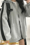 Yipinpay Sweatshirts Women Winter Harajuku Streetwear Korean Version Vintage Long Sleeve Solid Jacket Coats Loose Zip Up Hoodies