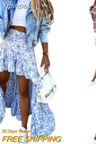 Yipinpay Women Irregular Hem Long Skirt y2k Clothes Fashion 2023 Summer Autumn Slim Fit Printed High Waist Skirts for Women Streetwear