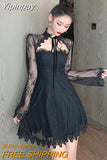 Yipinpay Vintage Dress Women Fairy Elegant Chic Lace Hollow Out Sexy Mini Party Dress Female One Piece Dress Korea New Autumn 2023