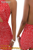 Yipinpay Women Close-fitting Backless Dress Sexy Floral Printed Pattern Halter Neck Hollow Out Short Dresses Summer 2023 Club Wear
