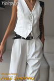 Yipinpay Office Ladies White Shorts Suits 2 Pieces Vest Tops And Wide Legs Shorts Sets Women 2023 Pleated Outfits Two Pieces