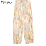 Yipinpay Women Summer Fashion Tie-Dyed Blouse Pants Sets 2023 Single Breasted Shirts Casual Printed Elastic Waist Pants Outwear