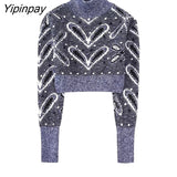 Yipinpay 2023 Women Knitted Short Sweater Autumn Winter Warm Sweet Turtleneck Long Sleeve Female Pullover Simple Vintage Tops