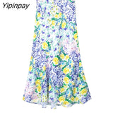 Yipinpay New Women's Floral Printed Midi Skirt 2023 Summer Female High Waist Chic A-line Dress Vintage Beach Style Mid-Calf Skirt