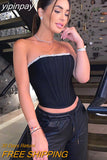 yipinpay Corset Top Diamond Top Women Strapless Crop Top Skinny Backless Tank Top Sexy Outfits Solid Tanks Club Party Y2K Clothes