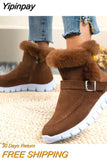 Yipinpay Women Fur Warm Chelsea Snow Boots Casual Shoes New Short Plush Suede Ankle Boots Flats Gladiator Sport Ladies Botas Mujer
