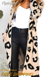 Yipinpay Autumn Winter Long Leopard Cardigan Women Knitted Sweater Oversized Coat Colorful Long Sleeve Women's Clothing Female Robe