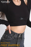 Yipinpay Sexy Slim Long Sleeve T-shirts Hollow Out Crop Top Women Tunics Kpop Button Patchwork T Shirt Fake Two-piece Streetwear