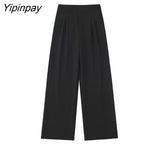 Yipinpay 2023 Women Solid Blazer Pant Sets Spring Autumn Long Sleeve Office Outfits Double Breasted Jacket Zipper Trouser Outwear