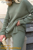 Yipinpay Split Women's Turtleneck Sweater Oversized Casual Pullover Jumpers Winter Warm Long Sleeve Top Female Loose Sweaters