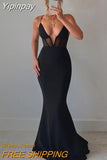 Yipinpay Spaghetti Straps Evening Party Long Dress 2023 New Sexy See-Through Sleeveless Deep V-Neck Corset Fishtail Bodycon Dress