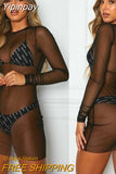 Yipinpay Mesh See Through Sexy Dress Womem Sundress Summer 2023 New Long Sleeve Lace Mini Dress Party Fits Beach Bikini Cover Up