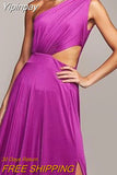 Yipinpay Women One Shoulder Hollow Out Dress Fashion Chic Sleeveless Split A-Line Robe 2023 Trend Irregular Party Evening Vestido