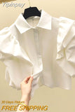 Yipinpay Sleeved Chiffon Short Sleeved Shirt Blusas Mujer Casual Crop Top New White Shirts Camisa Feminina Blusas Mujer De Moda