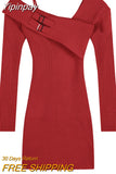 Yipinpay One Piece Dress Korean Fashion 2023 Winter Sexy Bodycon Y2k Mini Dress Woman Long Sleeve Solid Knitted Dress Slim Casual