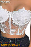 Yipinpay Women Sleeveless Camisole with Adjustable Bandage Lace Backless Sexy Mesh Perspective Summer Clothing Club Wear