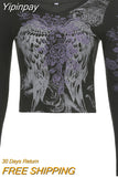 Yipinpay Women T-shirts Fall Winter 2023 Sexy Crop Top Clothes y2k Graphic Fairy Grunge Aesthetic Vintage Long Sleeve Top Streetwear