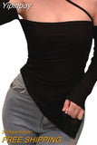 Yipinpay Women T-shirts Fall Winter 2023 Sexy Crop Top Clothes y2k Harajuku Fairy Vintage y2k Off Shoulder Long Sleeve Top Streetwear