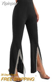 Yipinpay Waist Pants For Women Hollow Out Skinny Long Trousers 2023 Fashion New Solid Streetwear Female Split Flare Pants Ropa Mujer