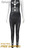 Yipinpay Summer Sexy Diamond Jumpsuits Women Sleeveless Cut Out Mesh Sheer Patchwork Bodycon One Piece Rompers Fitness Clubwear