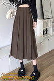 Yipinpay Long Pleated Skirt Women Vintage Korean Fashion Solid High Waist A-line Midi Skirt School Girl Elegant Casual Autumn