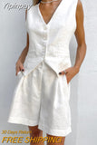 Yipinpay Summer White Elegant Cotton Linen Vacation Outfits Vest Tops And Hot Pants 2-Piece Suit 2023 Office Lady Shorts Sets
