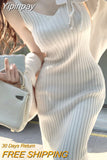 Yipinpay 2 Piece Dress Set Woman Slim Bodycon Strap Midi Dress Party Elegant + Casual Long Sleeve Short Tops Korean Suit Solid