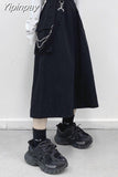 Yipinpay 2023 Spring/Autumn Women Skirt Fashion Japanese Style White/Black Long Skirts with Chain Hip Hop Streetwear Plus Size