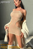 yipinpay Dress Cut Out Dress Sexy Backless Party Dresses Women Solid Halter Dress Bodycon Mini Dress Summer Evening Club Outfits