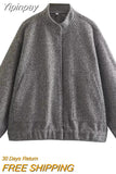 Yipinpay Grey Bomber Jacket Woman Warm Winter Coat For Women Oversize Baseball Jacket Fashion Streetwear Long Sleeve New In Jackets