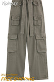 Yipinpay Baggy Pockets Cargo Pants For Women Y2k Summer Korean Straight Oversize Trousers Aesthetic Wide Leg Jeans Female Clothes