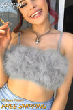 yipinpay Tank top Women Feather Top Pink Streetwear Y2K 2023 Summer Clothing Sleeveless Tops Spaghetti Strap Camis Chic Crop Top