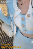 Yipinpay Top Camisole Autumn 2023 Short Blue Cardigan Outwear Sweater Jacket Wide Leg Knitting Pink Pants Tracksuit 3 Sets