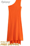 Yipinpay 2023 Asymmetric Knitted Dresses For Women Orange Cape Summer Long Dress Women Off Shoulder Elegant Evening Party Dresses